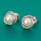 Pearl Studs with Oxidised Border