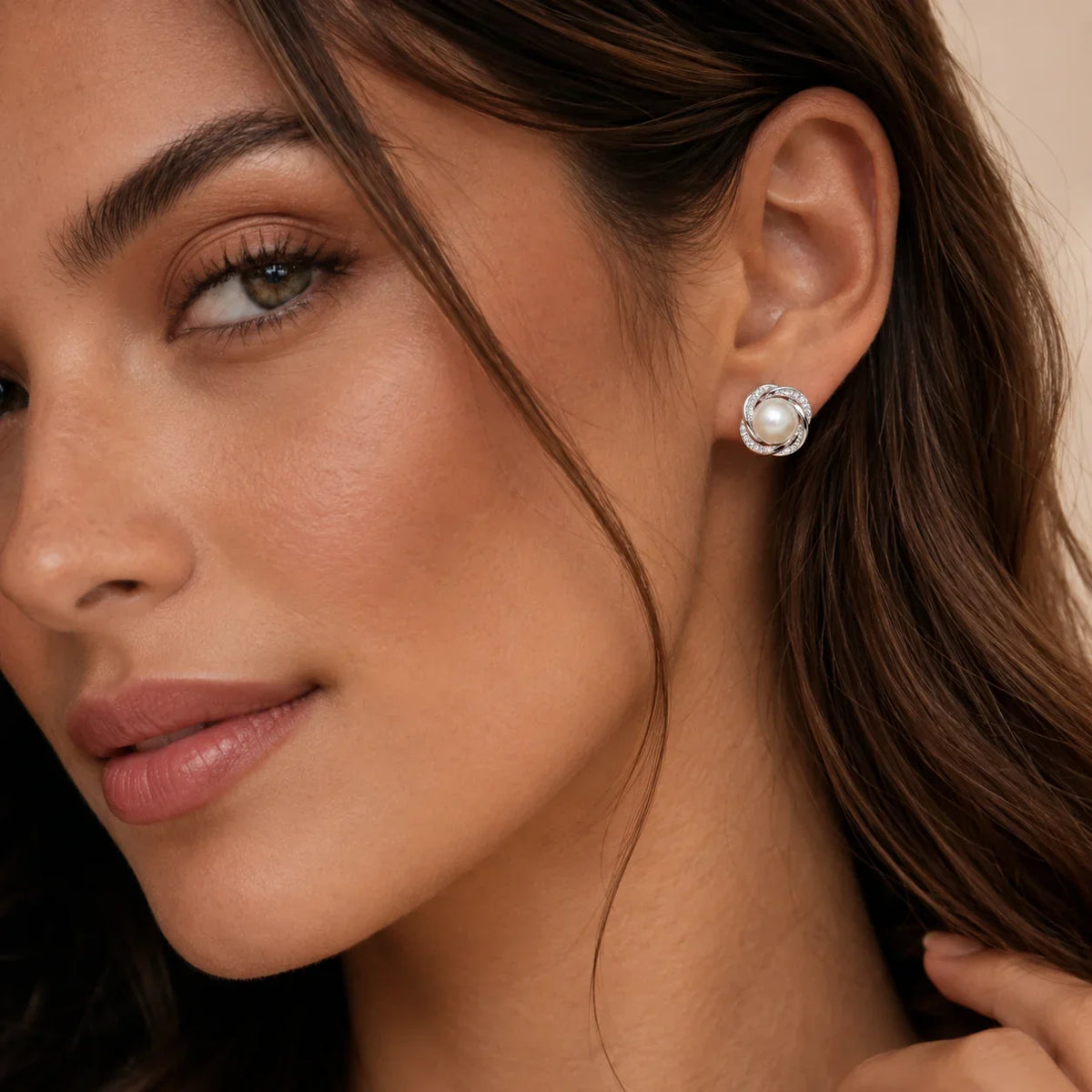 Pearl Studs with Oxidised Border