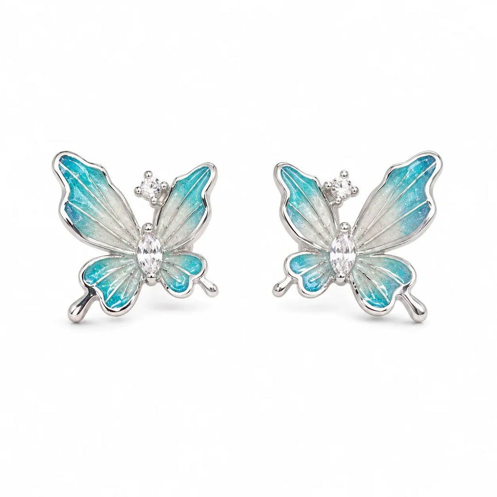 Blue Enamel Butterfly Stud Earrings