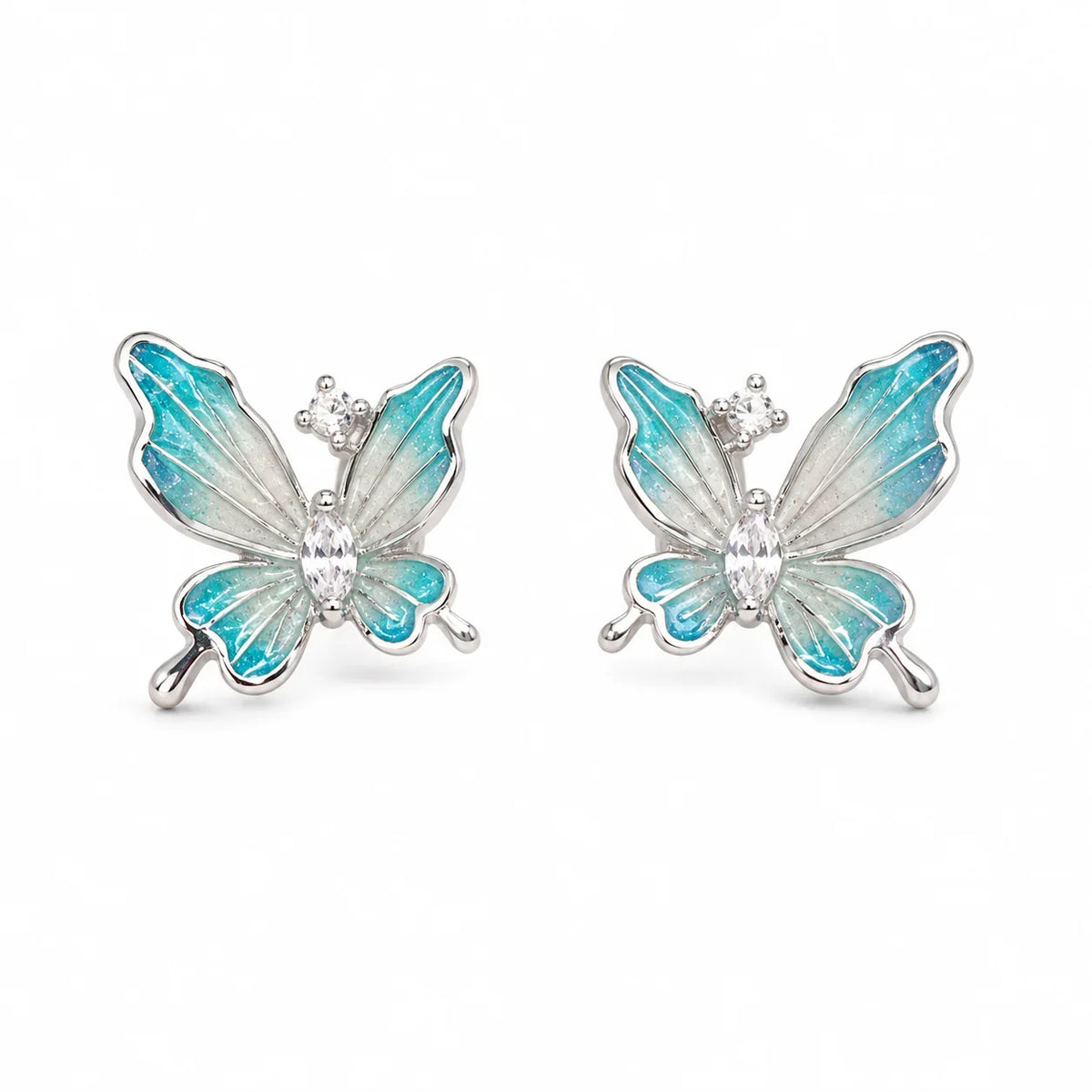 Blue Enamel Butterfly Stud Earrings