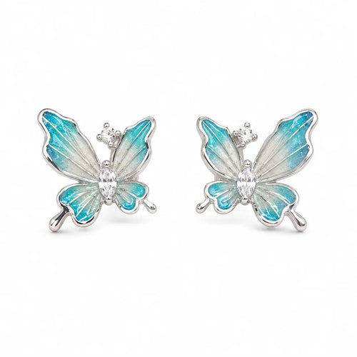 Blue Enamel Butterfly Stud Earrings