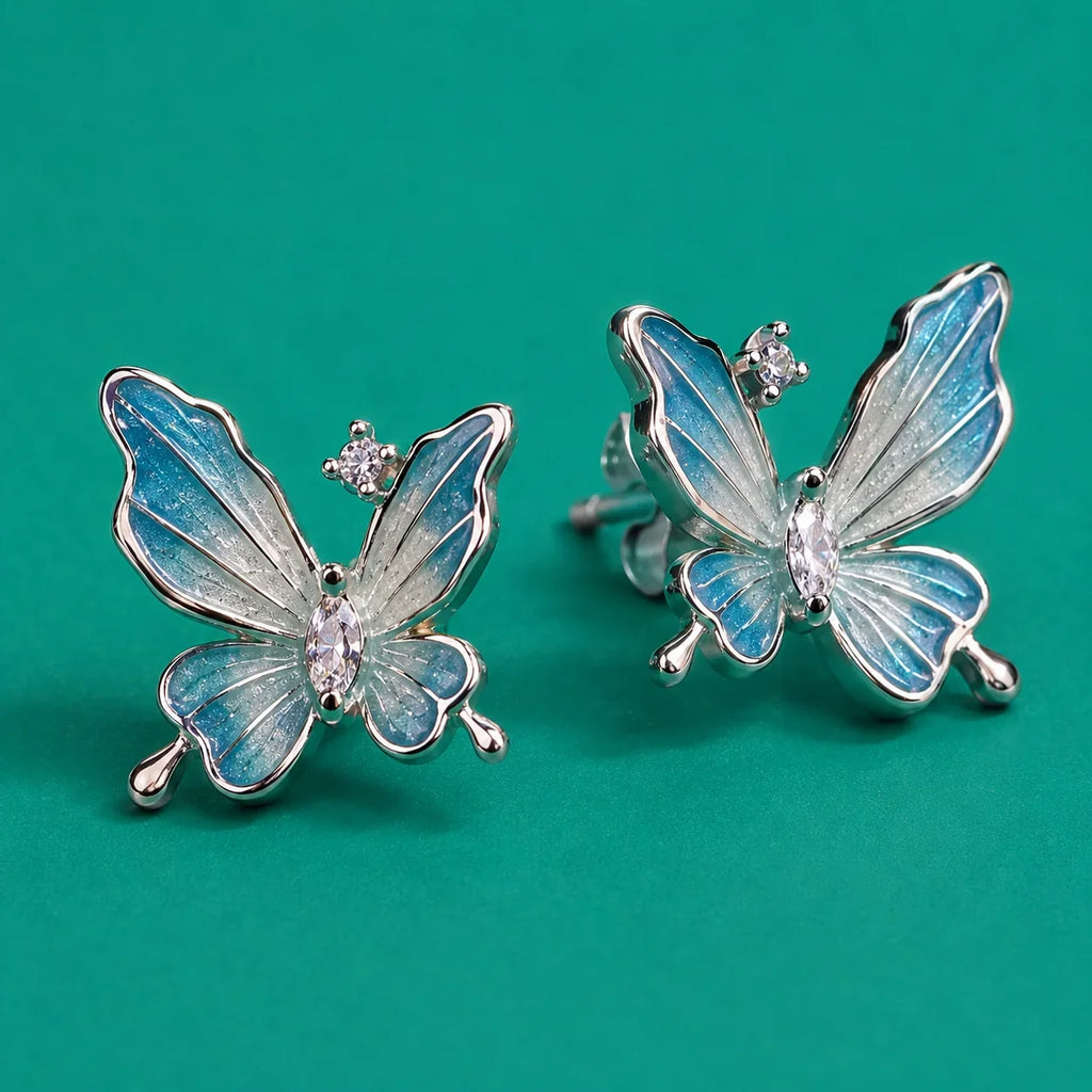Blue Enamel Butterfly Stud Earrings