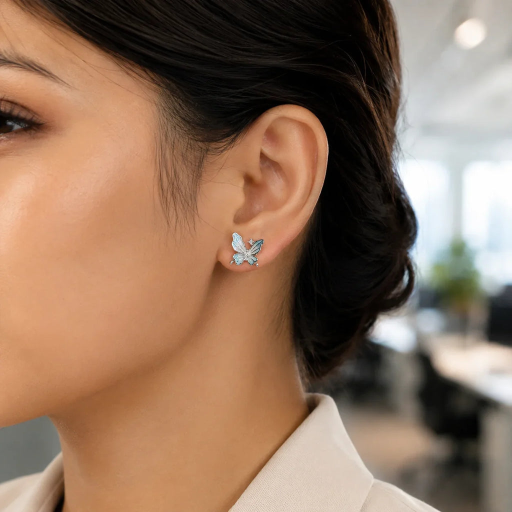 Blue Enamel Butterfly Stud Earrings