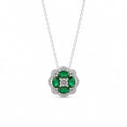 Emerald Green Flower Halo Pendant Necklace - Kinsey Atelier 925 Sterling Silver