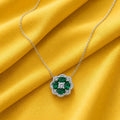 Emerald Green Flower Halo Pendant Necklace - Kinsey Atelier 925 Sterling Silver