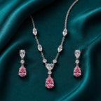 Pink Teardrop Necklace and Earrings Set - Kinsey Atelier 925 Sterling Silver
