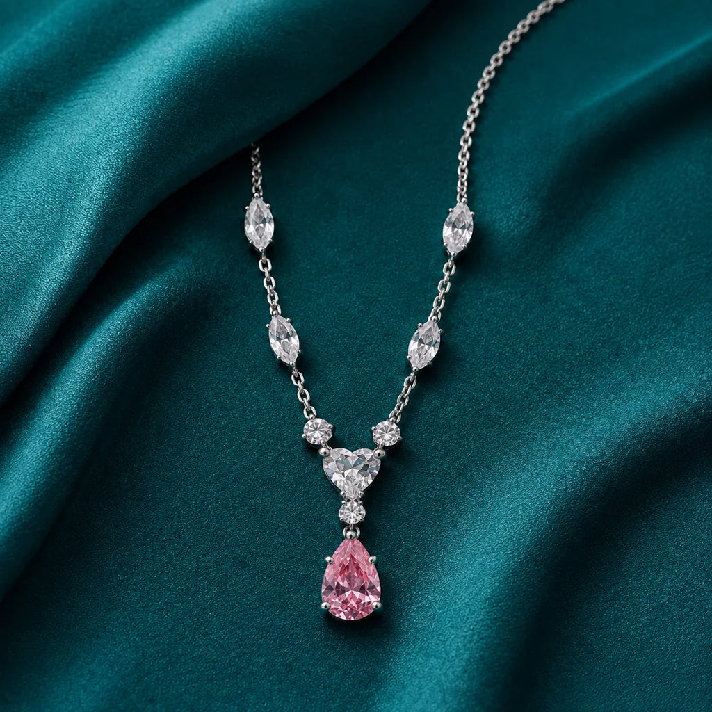 Pink Teardrop Necklace and Earrings Set - Kinsey Atelier 925 Sterling Silver