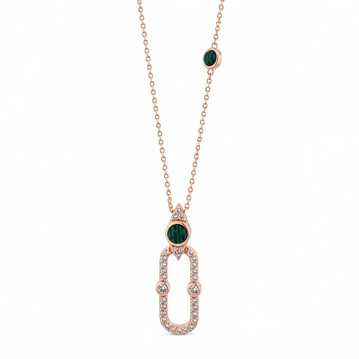 Malachite Oval Link Pendant Necklace - Kinsey Atelier 925 Sterling Silver