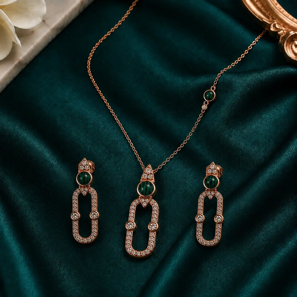 Malachite Oval Link Pendant Necklace - Kinsey Atelier 925 Sterling Silver
