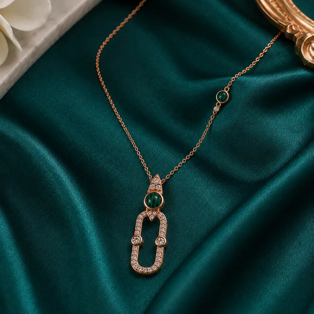 Malachite Oval Link Pendant Necklace - Kinsey Atelier 925 Sterling Silver