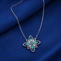 Aqua Marquise Flower Pendant Necklace - Kinsey Atelier 925 Sterling Silver