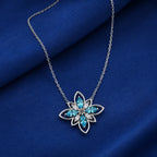 Aqua Marquise Flower Pendant Necklace - Kinsey Atelier 925 Sterling Silver