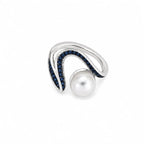 Pearl and Pave Wave Ring in Blue - Kinsey Atelier 925 Sterling Silver