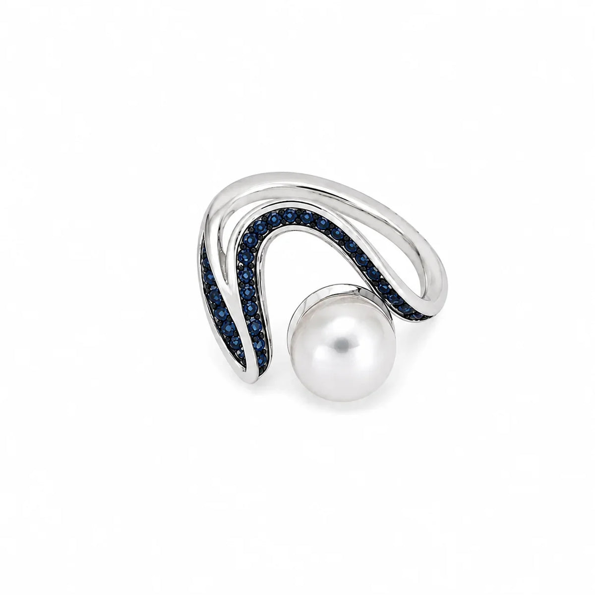Pearl and Pave Wave Ring in Blue - Kinsey Atelier 925 Sterling Silver