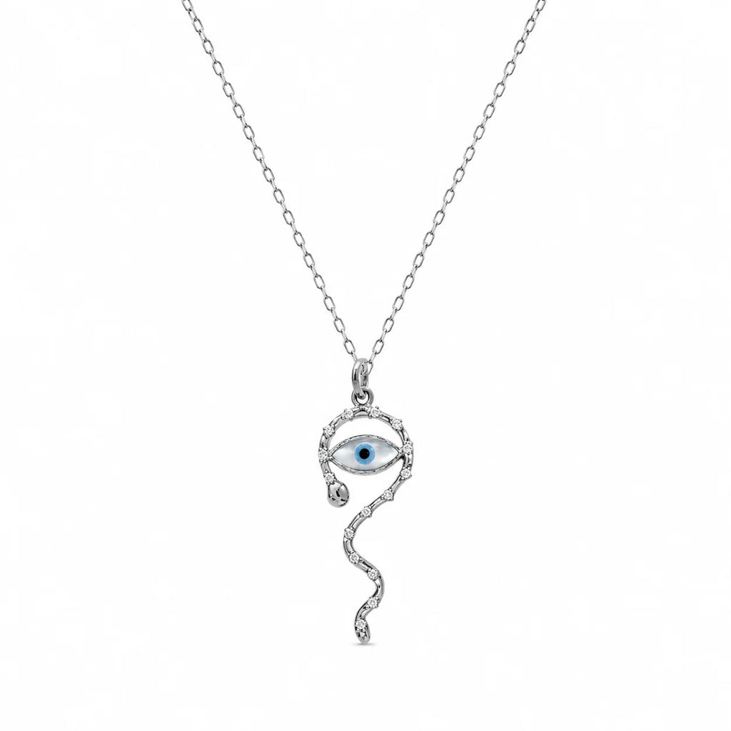 Evil Eye Snake Pendant Necklace - Kinsey Atelier 925 Sterling Silver