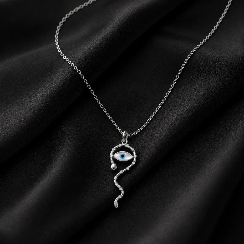 Evil Eye Snake Pendant Necklace - Kinsey Atelier 925 Sterling Silver