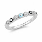 Evil Eye Enamel Band Ring - Kinsey Atelier 925 Sterling Silver