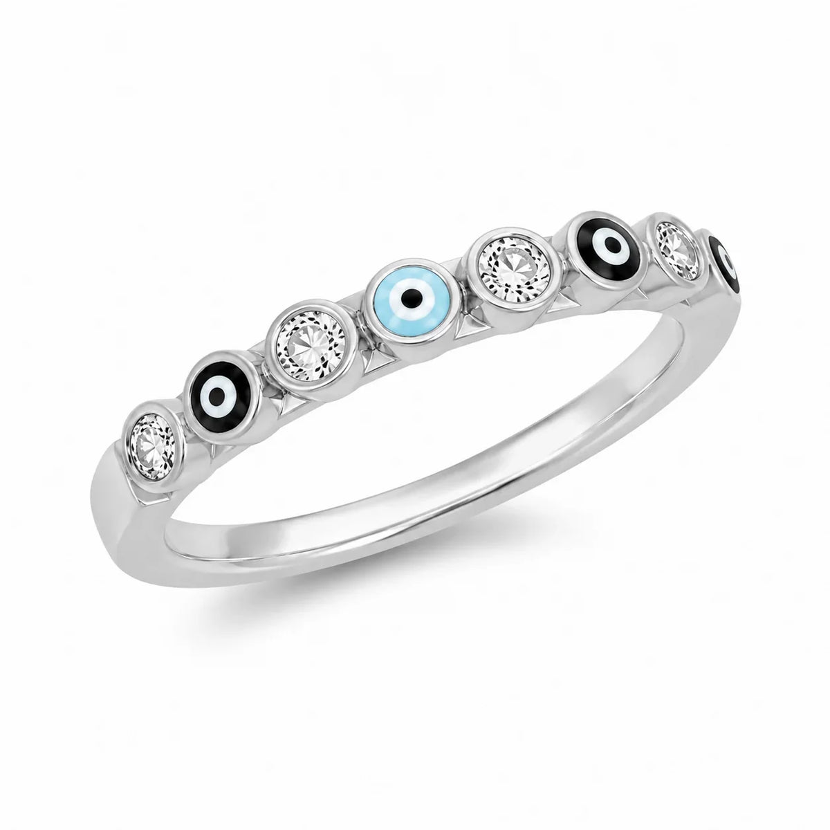 Evil Eye Enamel Band Ring - Kinsey Atelier 925 Sterling Silver