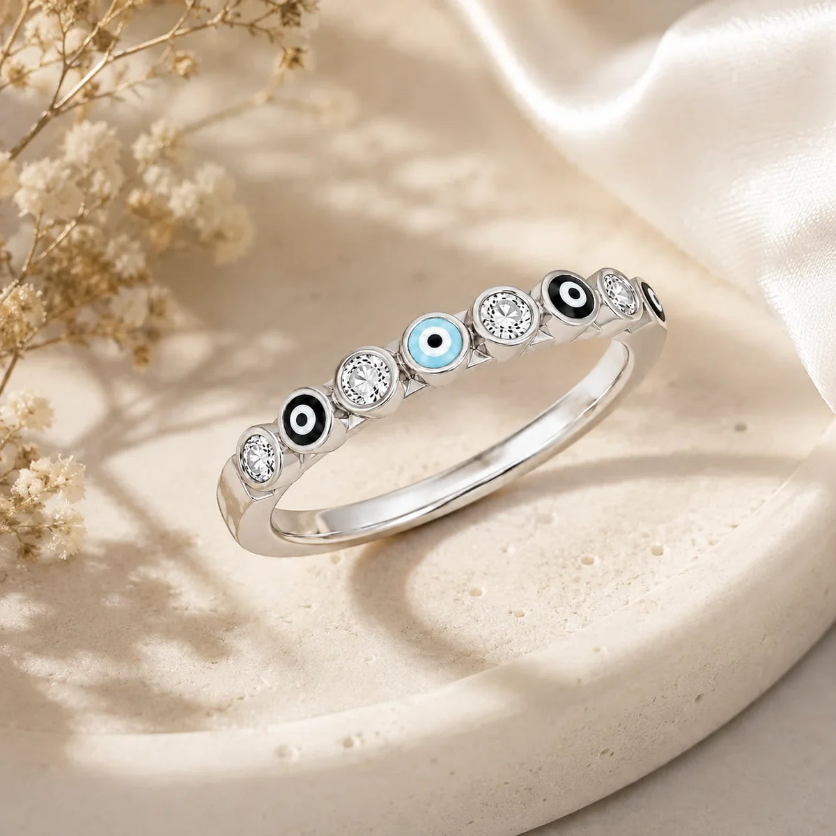 Evil Eye Enamel Band Ring - Kinsey Atelier 925 Sterling Silver