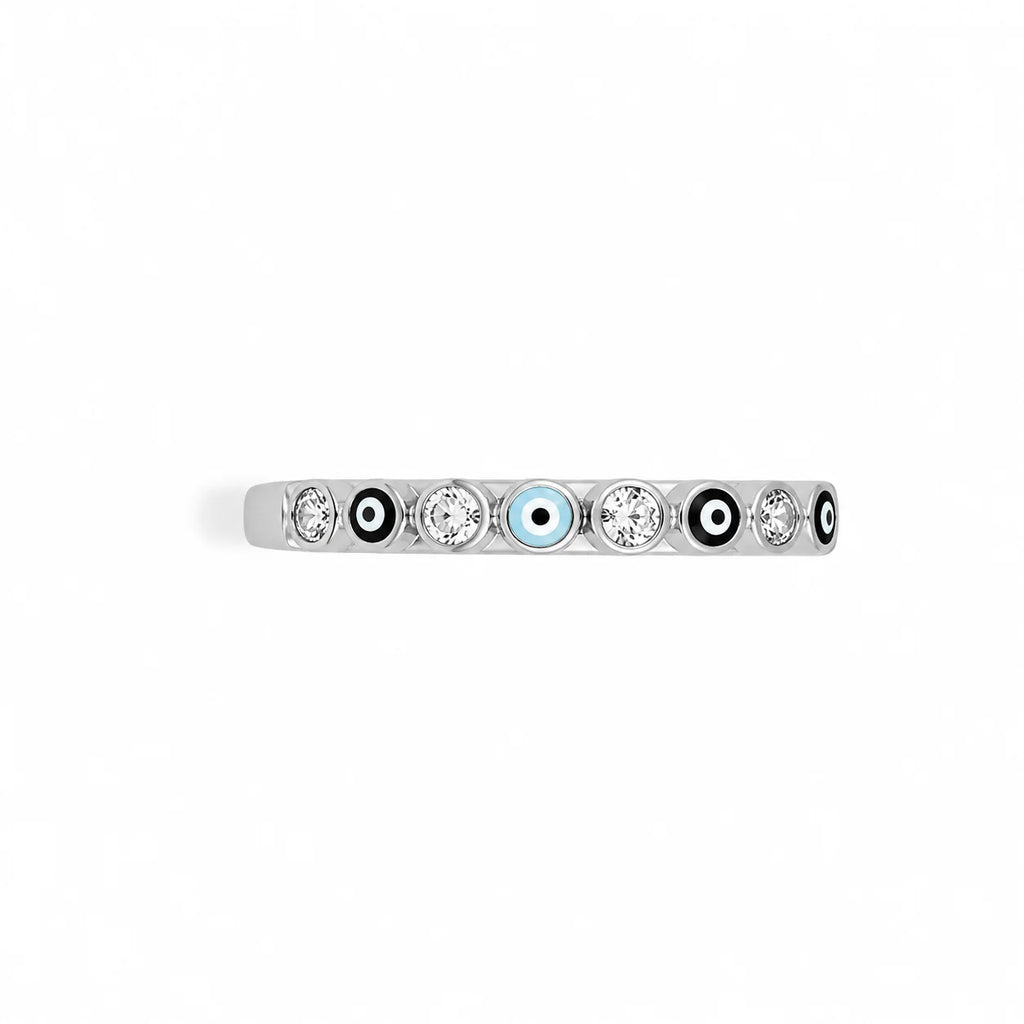 Evil Eye Enamel Band Ring - Kinsey Atelier 925 Sterling Silver