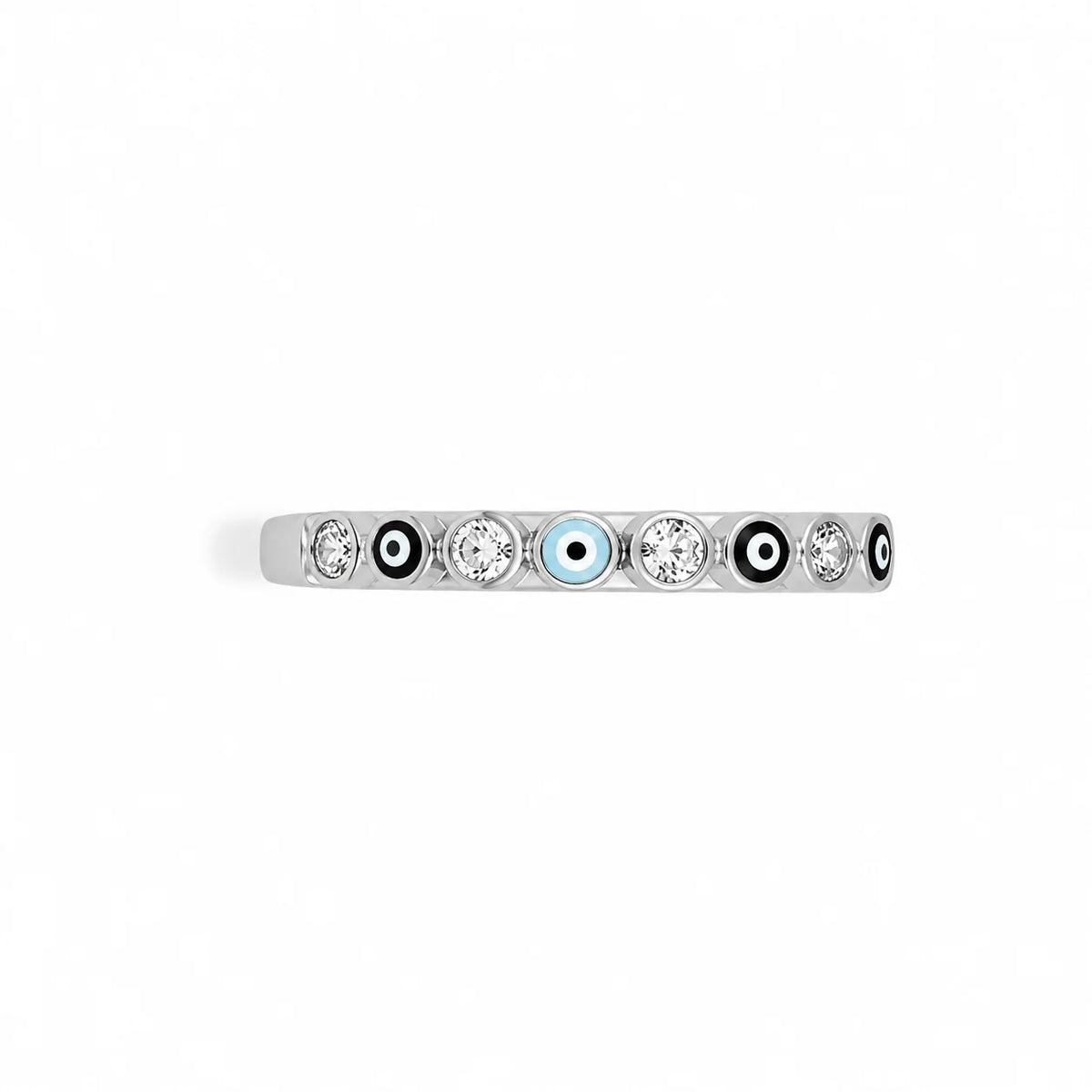 Evil Eye Enamel Band Ring - Kinsey Atelier 925 Sterling Silver