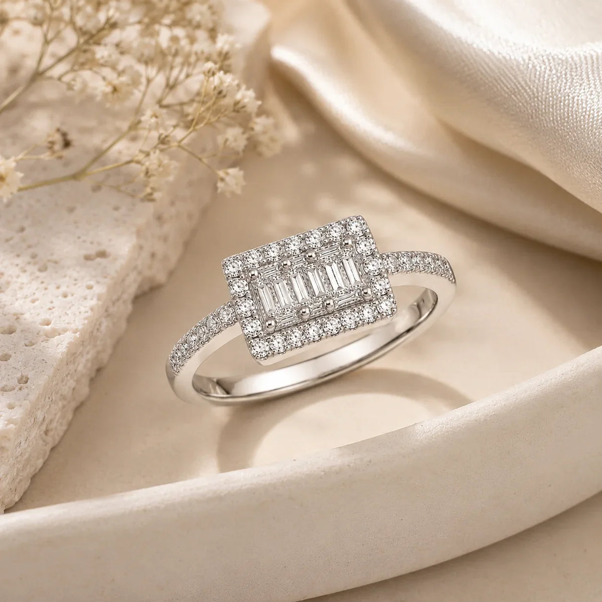Baguette Halo Ring - Kinsey Atelier 925 Sterling Silver