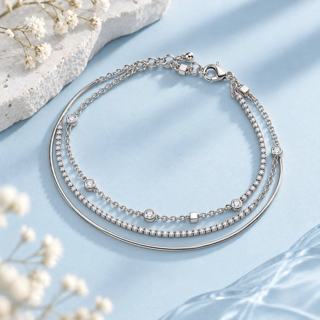 Triple Layer Chain Bracelet - Kinsey Atelier 925 Sterling Silver