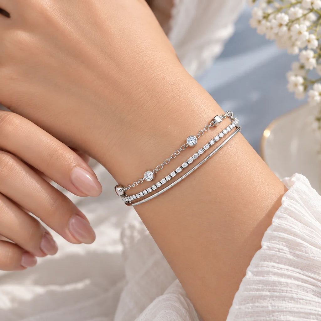 Triple Layer Chain Bracelet - Kinsey Atelier 925 Sterling Silver