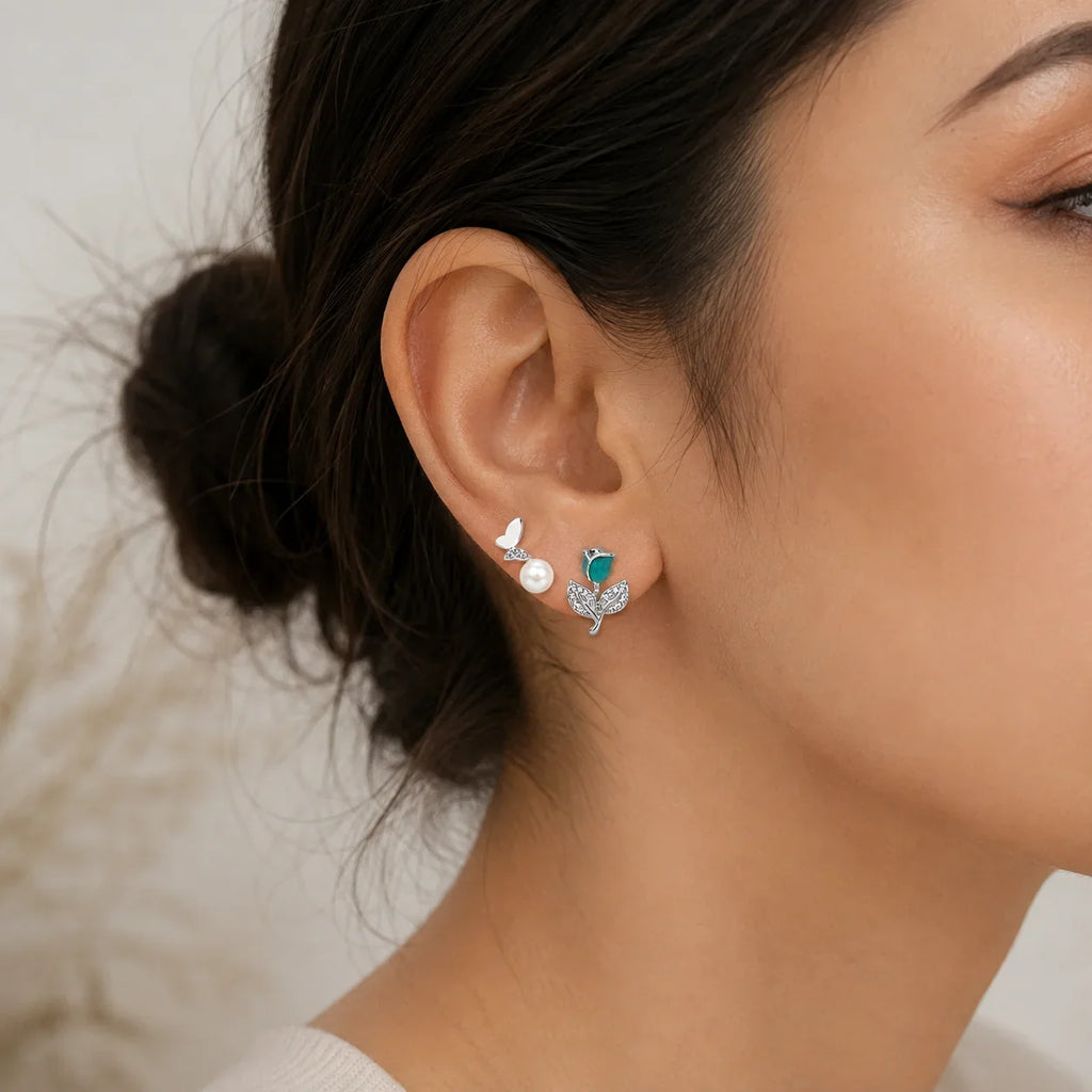 Butterfly Pearl and Tulip Studs Set of 2 - Kinsey Atelier 925 Sterling Silver