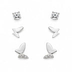 Solitaire and Butterfly Studs Set of 3 - Kinsey Atelier 925 Sterling Silver
