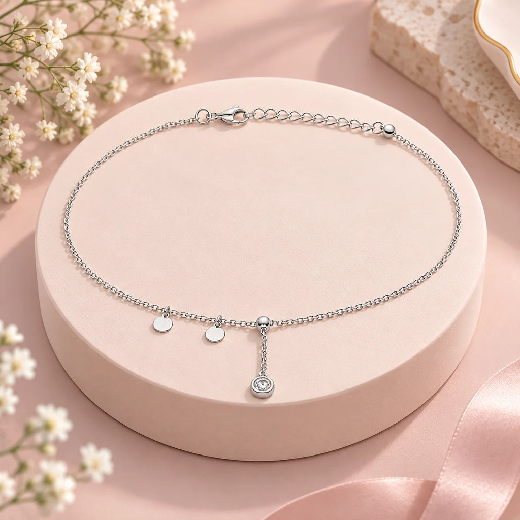 Disc Charm Drop Anklet - Kinsey Atelier 925 Sterling Silver