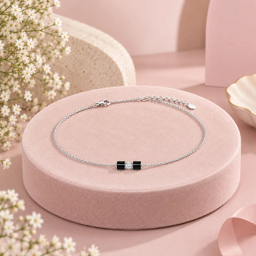 Black Bead Nazariya Anklet - Kinsey Atelier 925 Sterling Silver