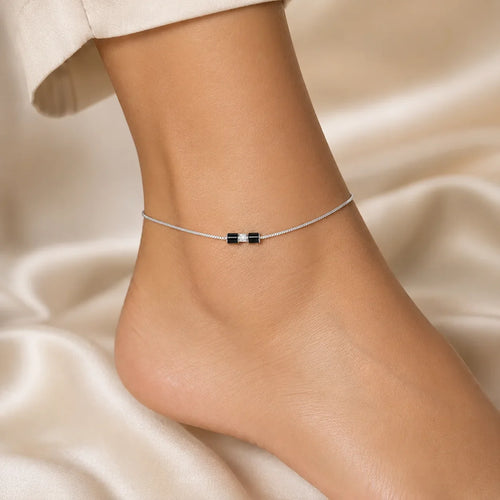 Black Bead Nazariya Anklet - Kinsey Atelier 925 Sterling Silver