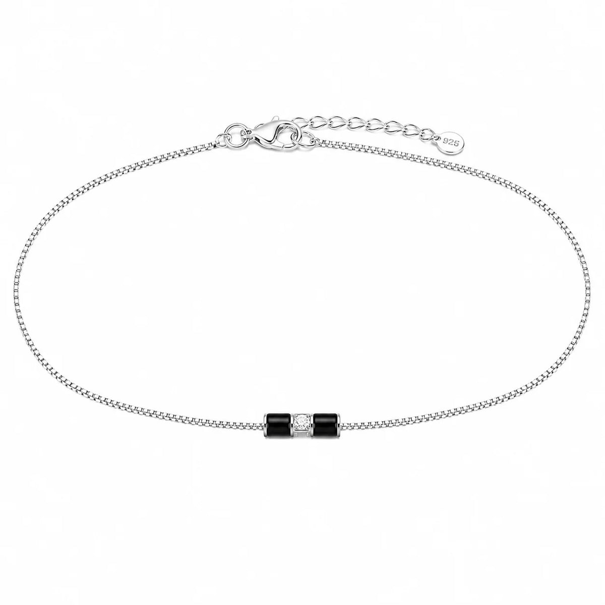 Black Bead Nazariya Anklet - Kinsey Atelier 925 Sterling Silver