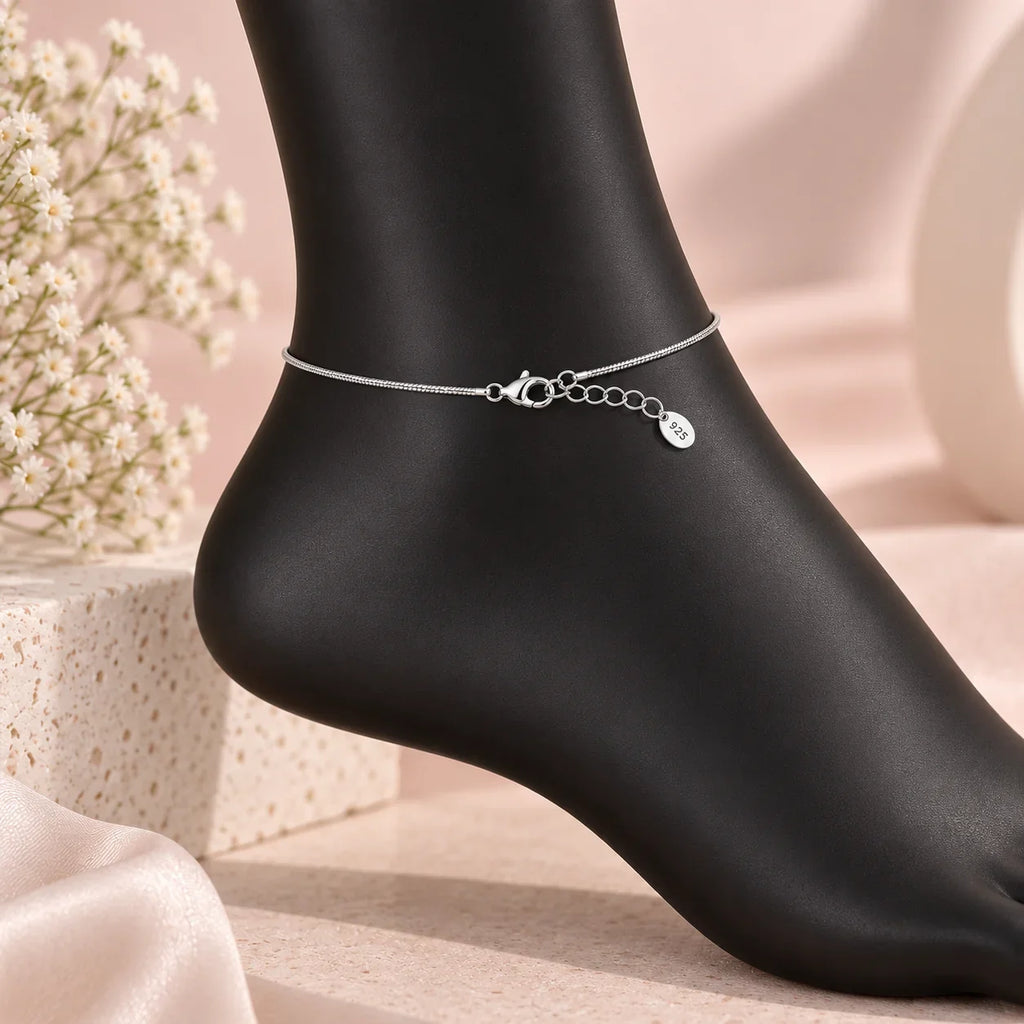 Snake Chain Minimalist Anklet - Kinsey Atelier 925 Sterling Silver