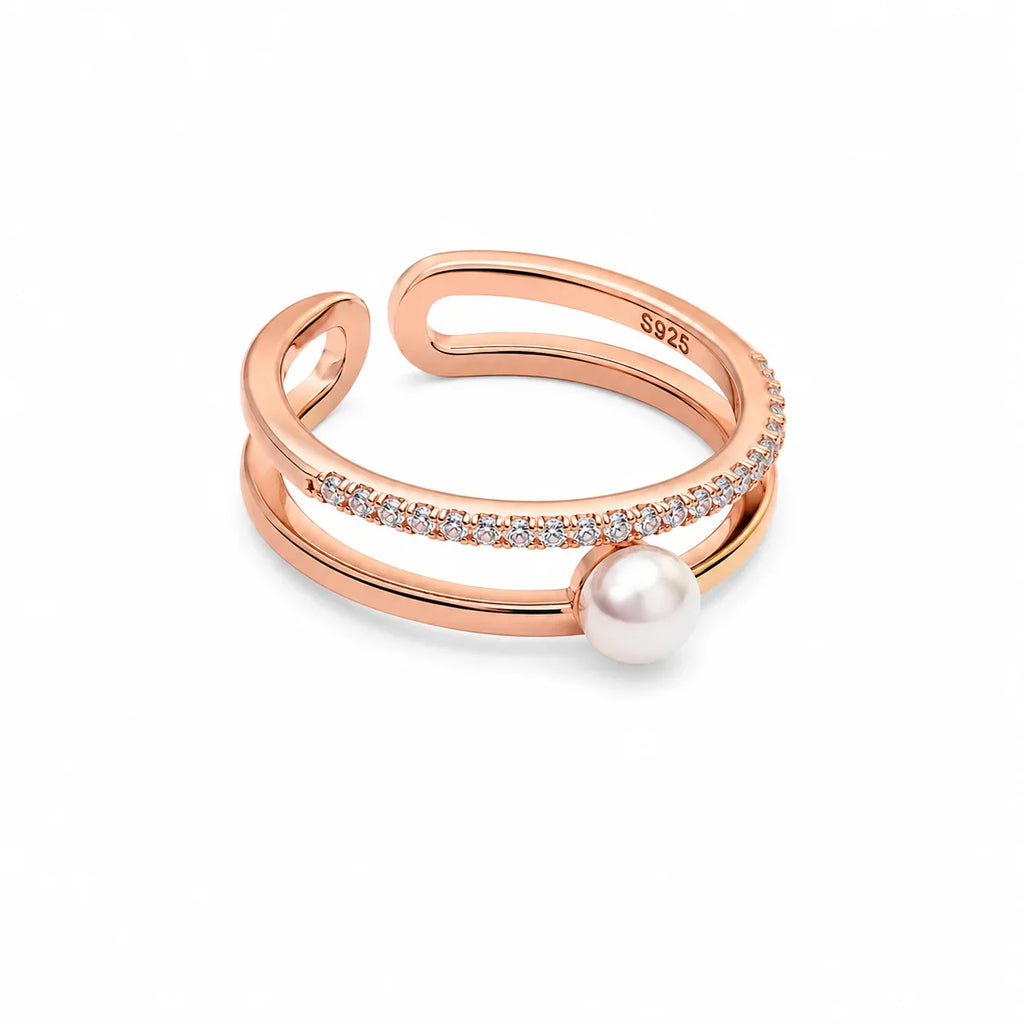 Rose Gold Pearl Double Band Ring - Kinsey Atelier 925 Sterling Silver