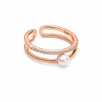 Rose Gold Pearl Double Band Ring - Kinsey Atelier 925 Sterling Silver