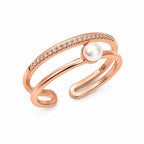 Rose Gold Pearl Double Band Ring - Kinsey Atelier 925 Sterling Silver