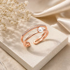 Rose Gold Pearl Double Band Ring - Kinsey Atelier 925 Sterling Silver