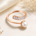 Rose Gold Pearl and Baguette Wrap Ring - Kinsey Atelier 925 Sterling Silver