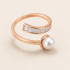 Rose Gold Pearl and Baguette Wrap Ring - Kinsey Atelier 925 Sterling Silver