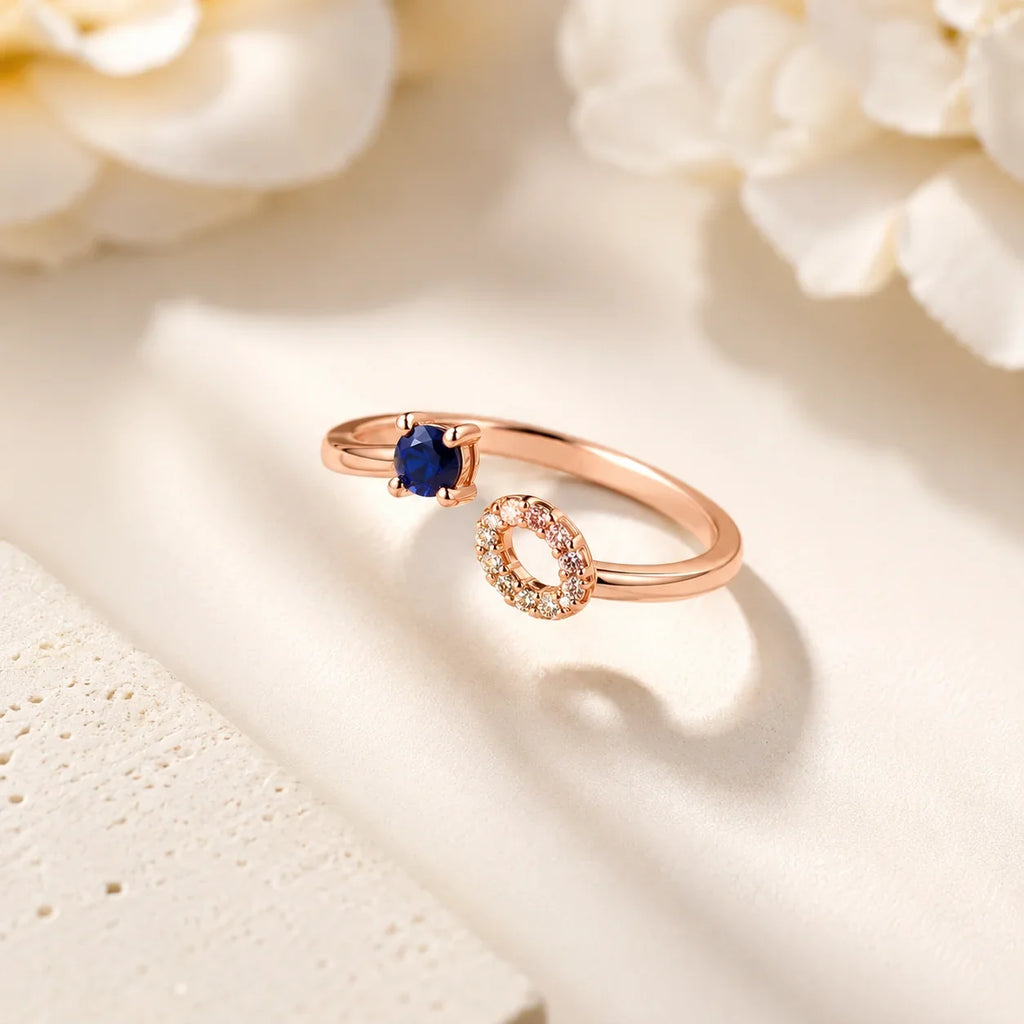 Rose Gold Blue Stone Open Circle Ring - Kinsey Atelier 925 Sterling Silver