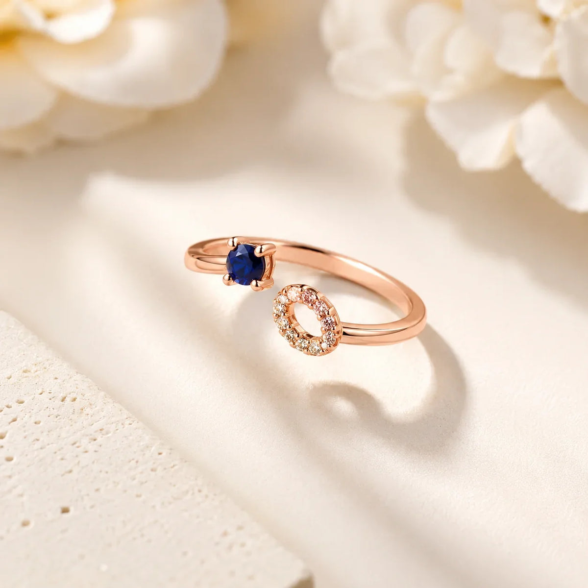 Rose Gold Blue Stone Open Circle Ring - Kinsey Atelier 925 Sterling Silver