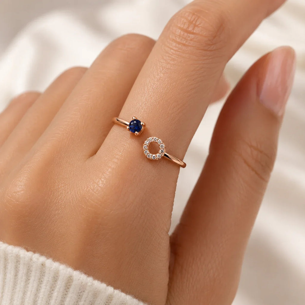 Rose Gold Blue Stone Open Circle Ring - Kinsey Atelier 925 Sterling Silver
