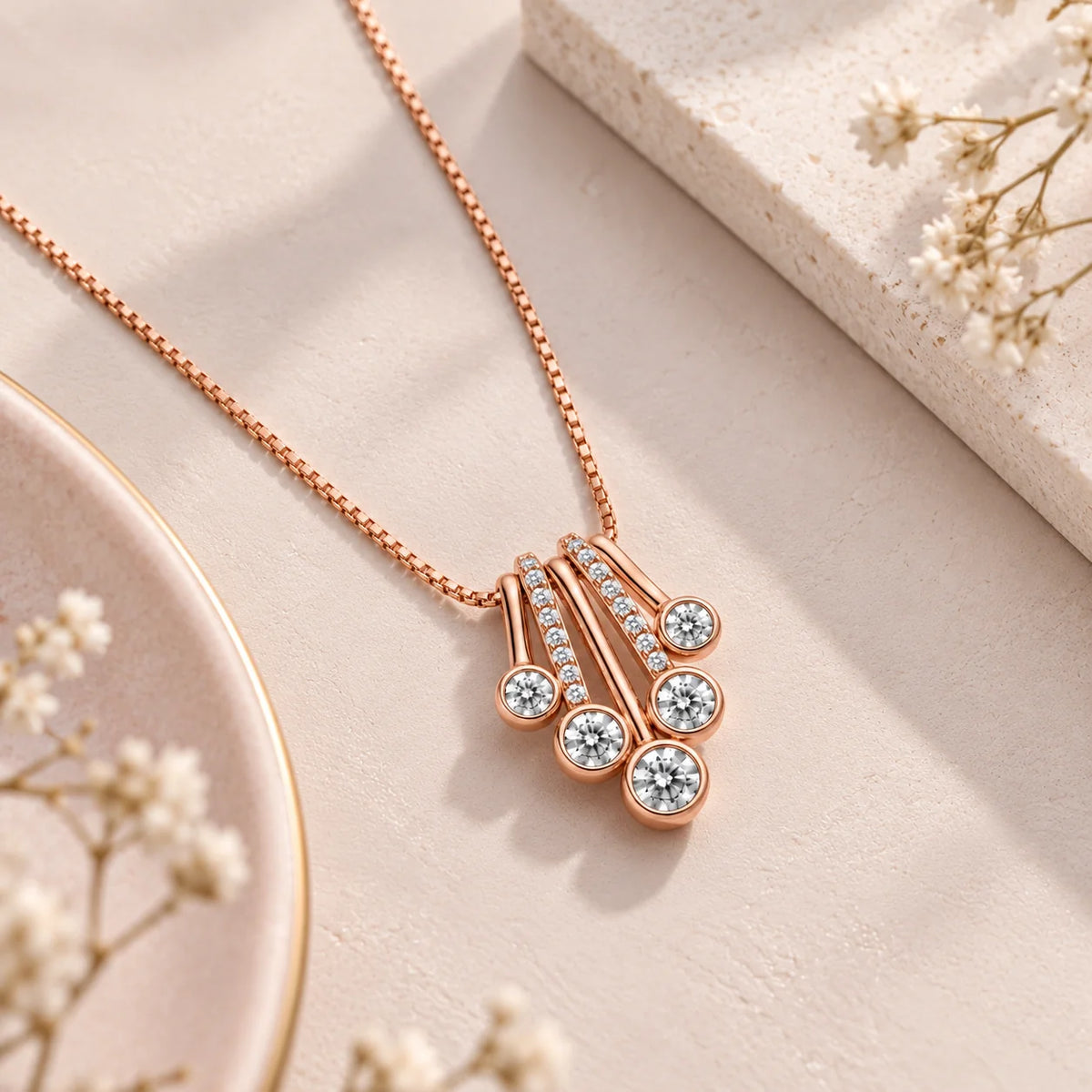 Rose Gold Graduated Fan Pendant Necklace