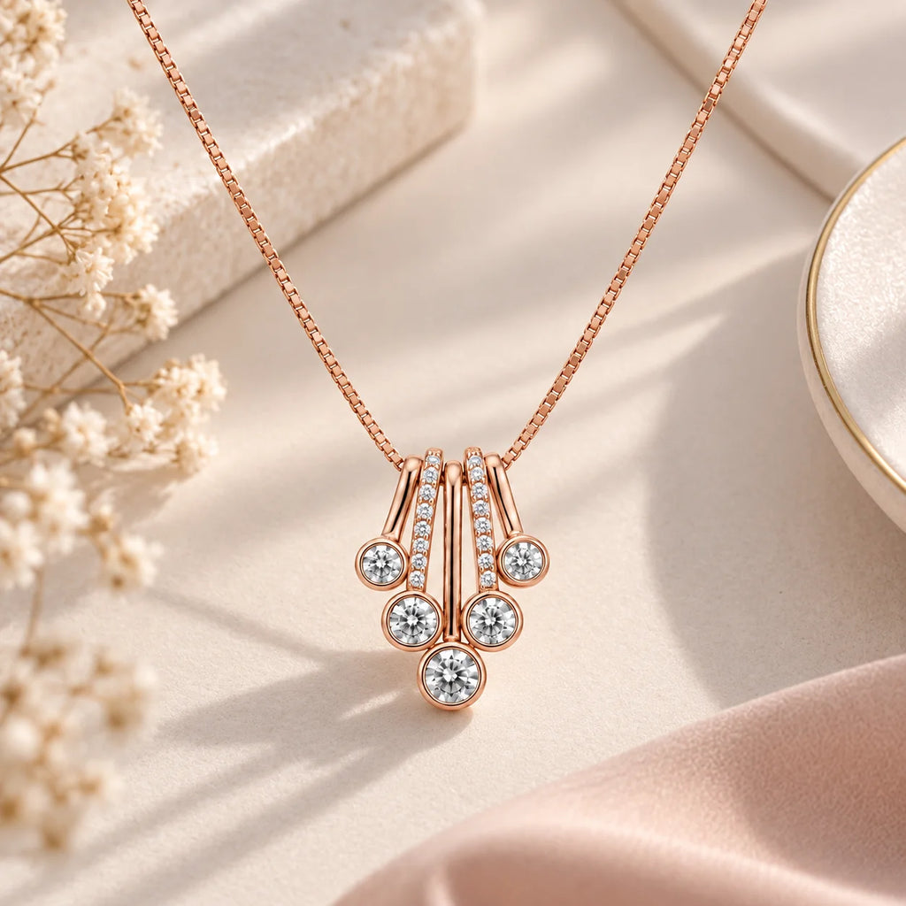 Rose Gold Graduated Fan Pendant Necklace