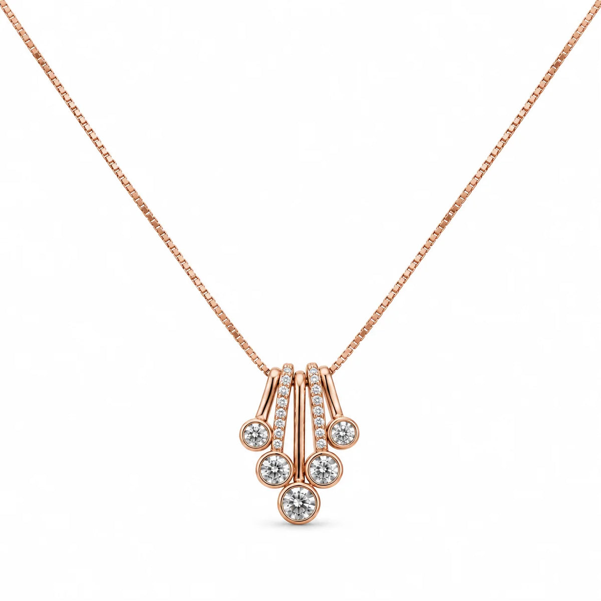 Rose Gold Graduated Fan Pendant Necklace