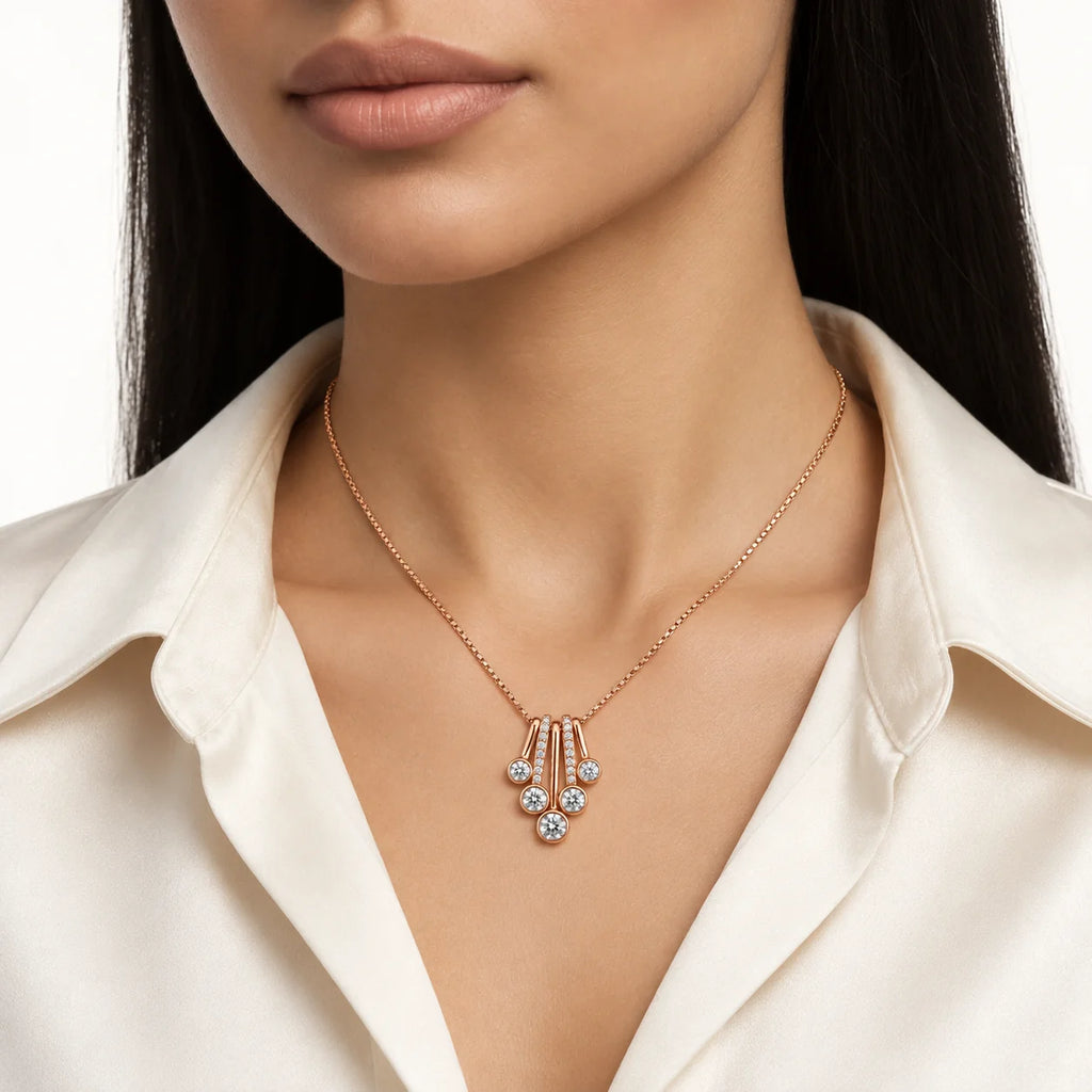 Rose Gold Graduated Fan Pendant Necklace