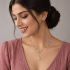 Rose Gold Pearl Station Leaf Lariat Necklace