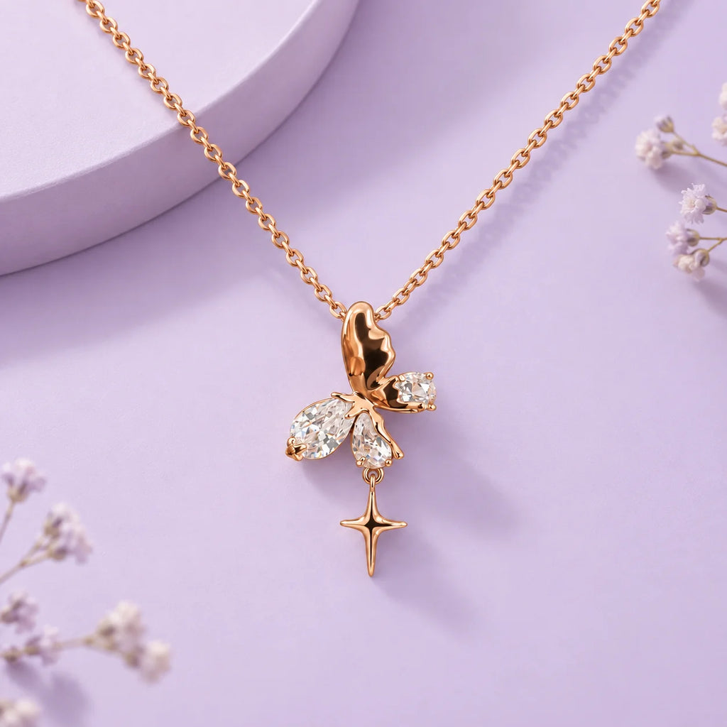 Rose Gold Fairy and Star Pendant Necklace
